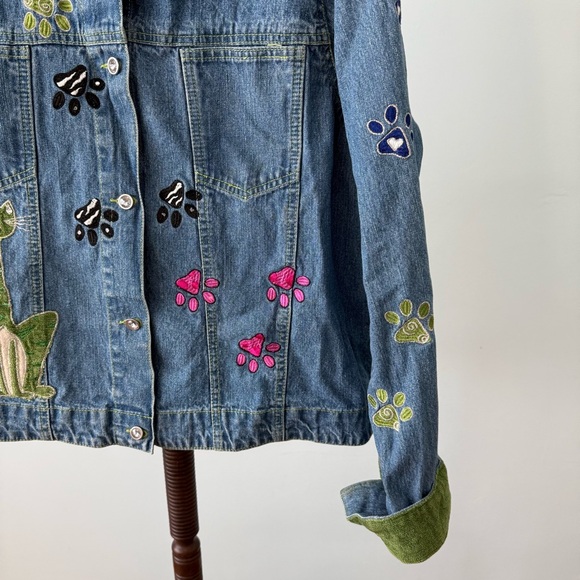 🐾 Blue Bayou Cat Embroidered Denim Jacket XL - Picture 10 of 15